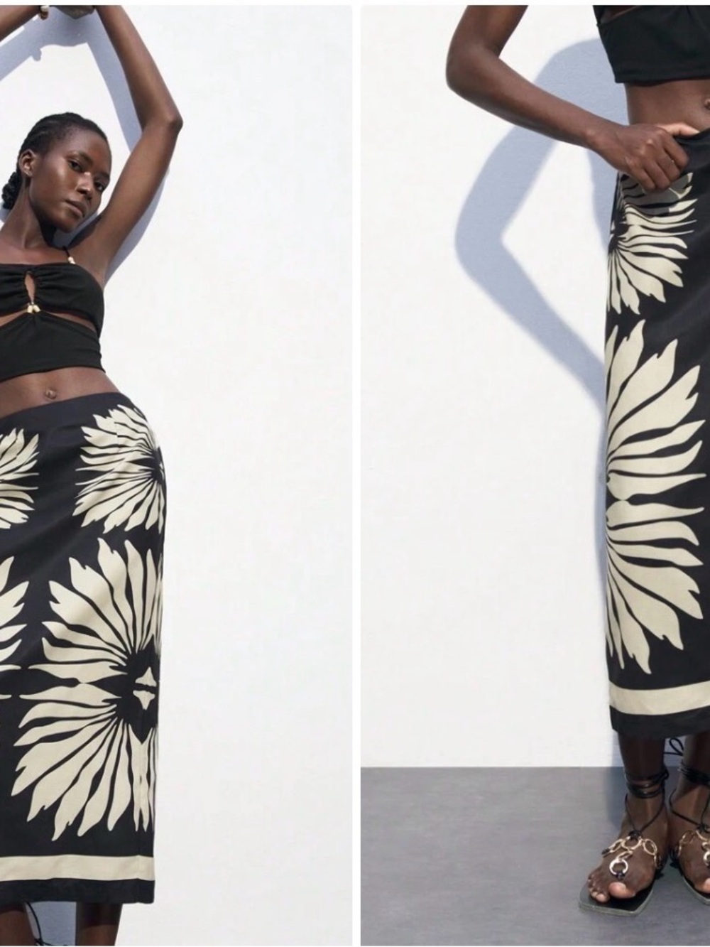 SHEIN Black and Cream Floral-Print Pencil Skirt